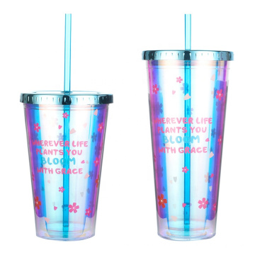 Laserpapier doppelte Plastikbecher Magic Color Cup mit Deckel und Stroh gedruckt